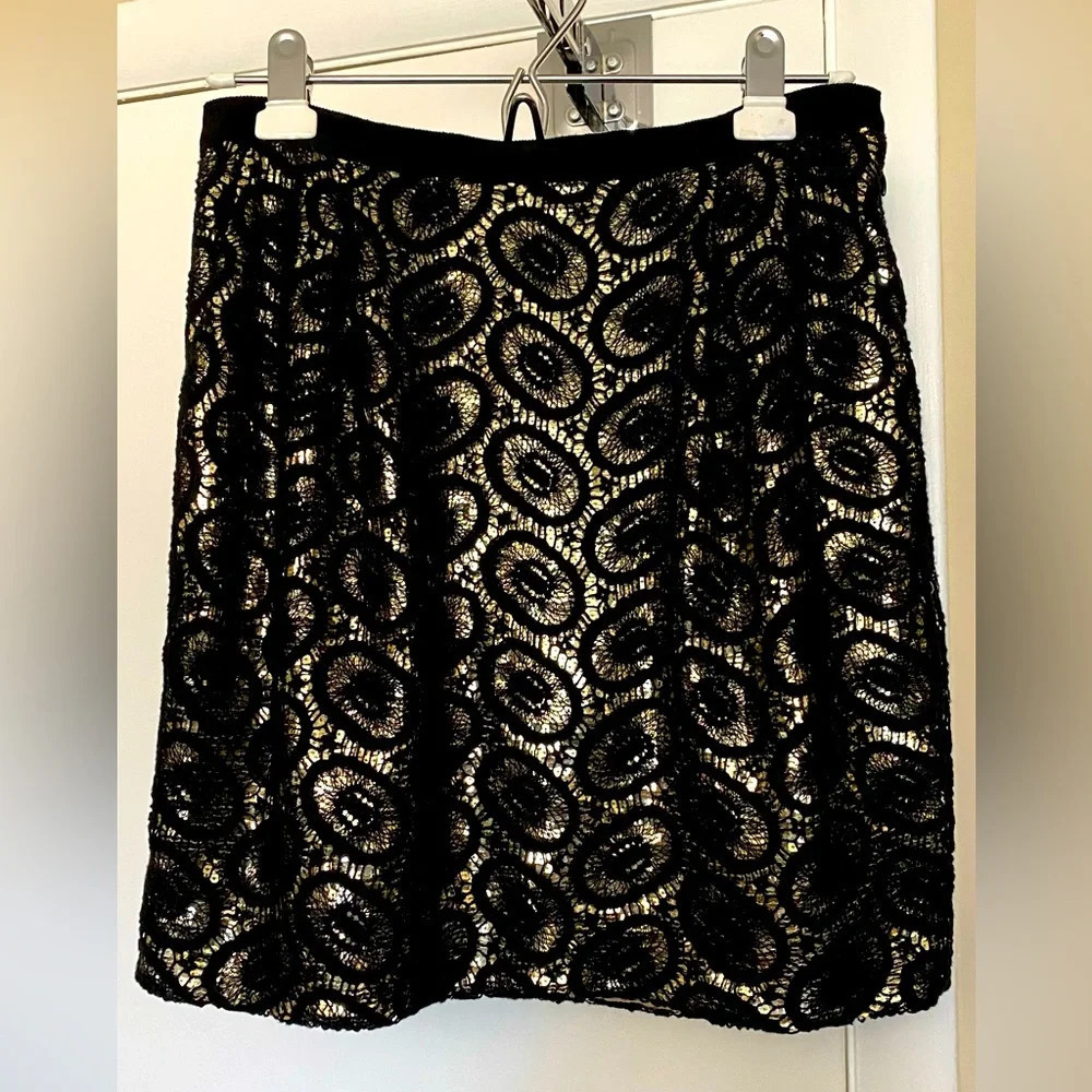 NWT 3.1 Phillip Lim Black Lace Overlay Gold Sequin Lining Skirt w/ Pockets Sz 6